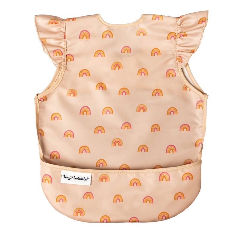 Tiny Twinkle Short Sleeve Apron Baby & Toddler Bib for Girls - Waterproof, Mess-Proof Bibs for Eating & Feeding, Machine Washable,Perfect Holiday Gift (Boho Rainbow, 6-24M) - Image 1